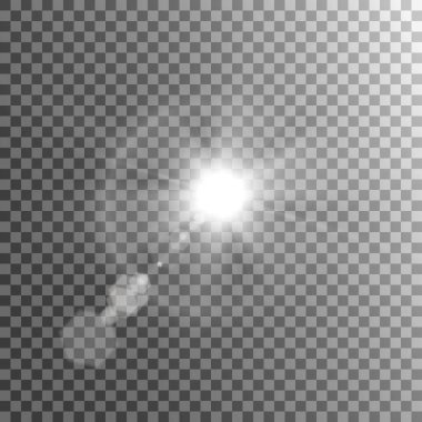 Beyaz güzel ışık şeffaf bir patlamayla patlar. Vektör, ışıltılı mükemmel efekt için parlak illüstrasyon. Parlak Yıldız. Parıltının şeffaf parlaklığı, parlak ışık.