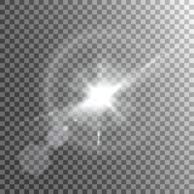 Beyaz güzel ışık şeffaf bir patlamayla patlar. Vektör, ışıltılı mükemmel efekt için parlak illüstrasyon. Parlak Yıldız. Parıltının şeffaf parlaklığı, parlak ışık.