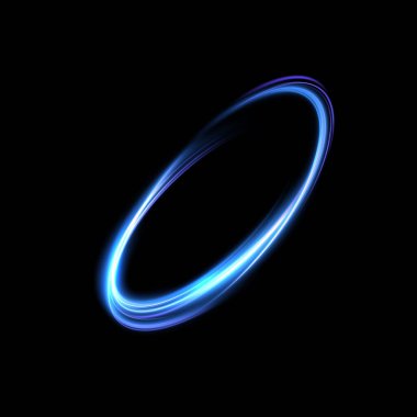 Soyut ışık girdapları. Parlak neon halkalar. Işıldayan kirişlerden oluşan parlak bir iz spiral içinde hızlı bir hareketle kıvrılır. Vektör 10 eps.