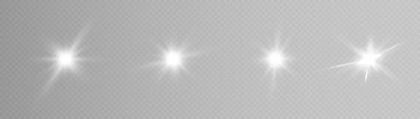 一组透明背景上的白光 白色的太阳光 明亮的星光和亮点 矢量10磅 — 图库矢量图片