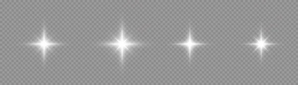 Набор Белого Светящегося Света Прозрачном Фоне Белые Солнечные Лучи Яркие — стоковый вектор