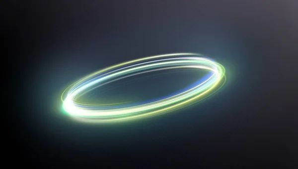 Abstrakte Neonringe Eine Helle Spur Leuchtender Strahlen Die Einer Schnellen — Stockvektor