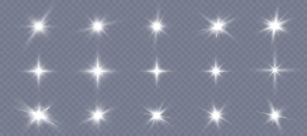 Réglez Sources Lumineuses Éclairage Concert Projecteurs Scène Étoile Soleil Éclatant — Image vectorielle