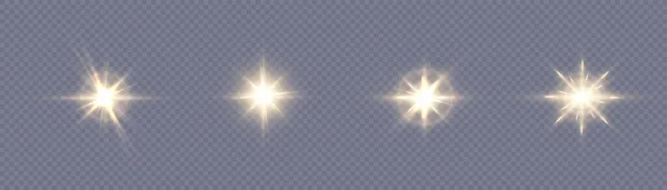 Яркое Солнце Светит Теплыми Лучами Векторная Иллюстрация Светящаяся Золотая Звезда — стоковый вектор