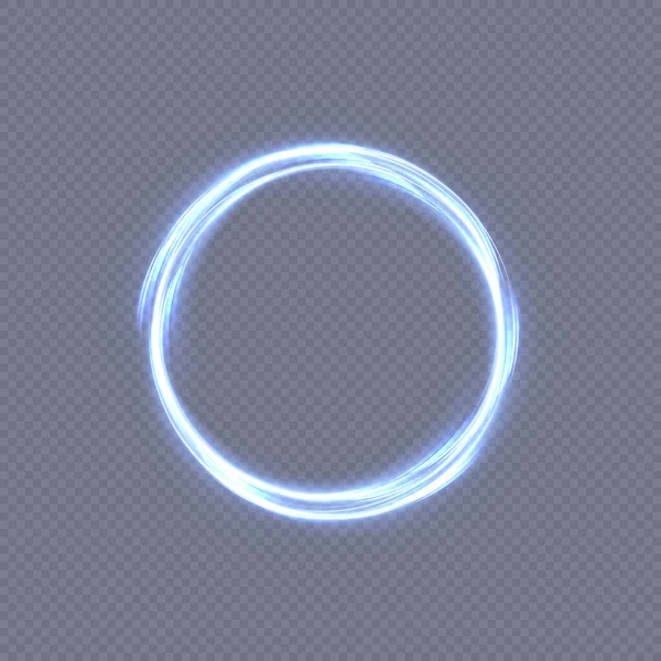 Abstracte Neon Blauwe Ring Een Heldere Pluim Van Lichtgevende Stralen — Stockvector
