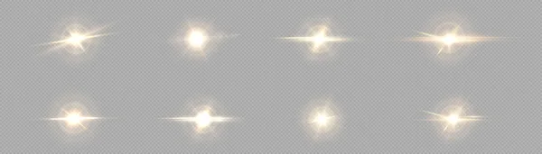 Set Lichtquellen Konzertbeleuchtung Bühnenscheinwerfer Stern Strahlende Sonne Scheinwerferlicht Beleuchtete Scheinwerfer — Stockvektor