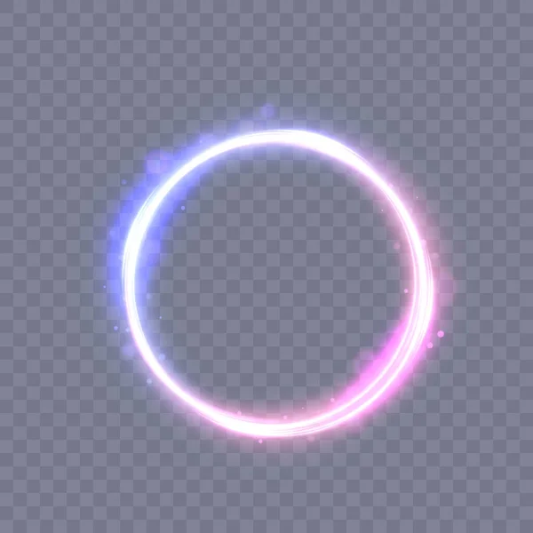 摘要霓虹灯蓝紫色环 一道明亮的发光羽流 在快速的螺旋运动中旋转着 浅金色的涡旋 曲线金线光效 — 图库矢量图片