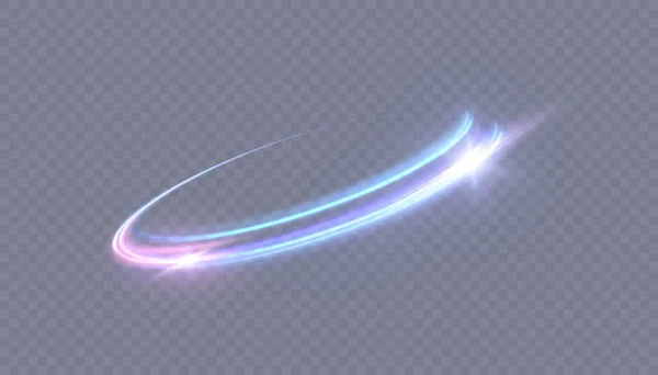 概要ネオン青紫色のリング 高速の回転運動で渦巻く明るい光のパルス 黄金の渦の光 金線の光の効果を曲げます ベクトル — ストックベクタ