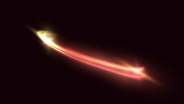 高速の回転運動で渦巻く明るい光のパルス ライトレッドの渦 ライトエフェクトはレッドゴールドラインをカーブさせます ベクトル — ストックベクタ