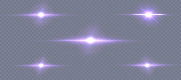 Conjunto Efectos Luz Brillante Púrpura Aislados Sobre Fondo Transparente Líneas — Archivo Imágenes Vectoriales