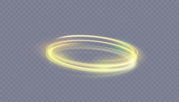 緑色の色合いの抽象的なネオンゴールドリング 高速の回転運動で渦巻く明るい光のパルス 黄金の渦の光 金線の光の効果を曲げます ベクトル — ストックベクタ