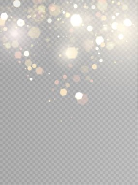 Altın bokeh ile vektör arkaplan, düşen altın kıvılcımlar, tozlu parıltı, bulanık efekt