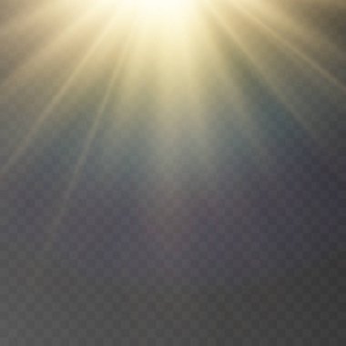 Soyut güneş, özel bir ışık efektiyle şeffaf bir parıltı saçar. Parlak röfle hareketlerinde vektör bulanıklığı. Güneş. Işık efekti