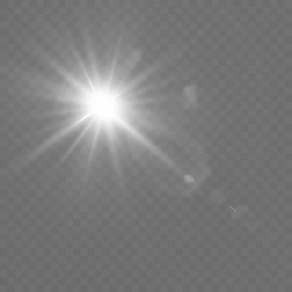 Wit Gloeiend Licht Explodeert Een Transparante Achtergrond Heldere Ster Transparante — Stockvector