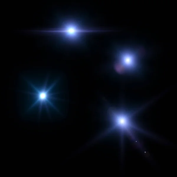 Светящиеся Голубые Светящиеся Звезды Прозрачном Фоне Коллекция Размытых Векторов Прожекторов — стоковый вектор