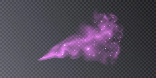 魔法の輝きの雲 火花紫色の魔法の星の塵 光沢のある霧 暗い背景に隔離された輝くフレアを持つ宇宙塵 ベクターイラスト — ストックベクタ