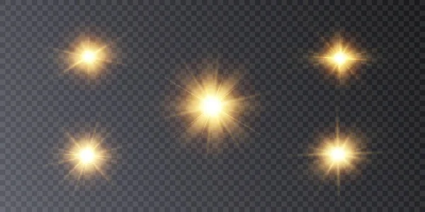 Conjunto Efeitos Luz Clarão Luz Quente Uma Estrela Num Fundo — Vetor de Stock