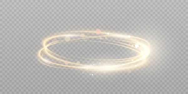 Dynamische Goudlijnen Met Gloeiend Effect Roterende Glimmende Ringen Abstracte Fonkelende — Stockvector