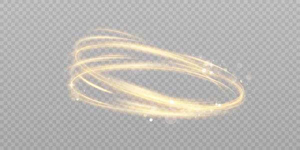 輝度効果のあるダイナミックゴールドライン 輝くリングを回転させます 抽象的な輝く渦 光の波 — ストックベクタ