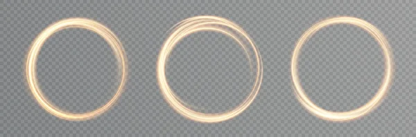 Efekt Abstraktních Zlatých Světelných Kruhů Průhledném Pozadí Zlatý Rámeček Místem — Stockový vektor