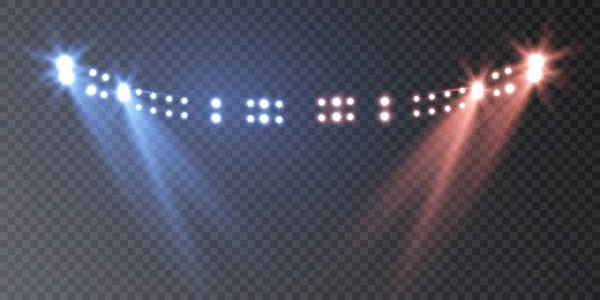 Яскраві Прожектори Освітлення Стадіонів Спортивних Змагань Театральні Вистави Презентації Векторні — стоковий вектор