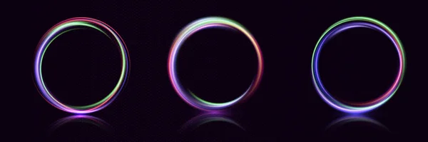 Neonový Vír Světelný Efekt Křivky Modré Čáry Abstraktní Kruhové Pozadí — Stockový vektor