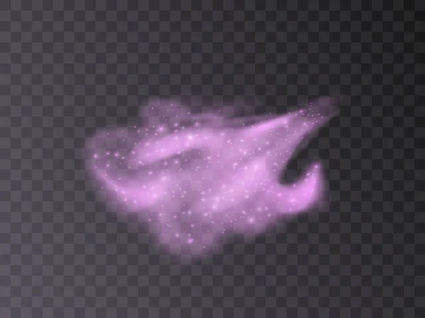 魔法の輝きの雲 火花紫色の魔法の星の塵 光沢のある霧 暗い背景に隔離された輝くフレアを持つ宇宙塵 ベクターイラスト — ストックベクタ