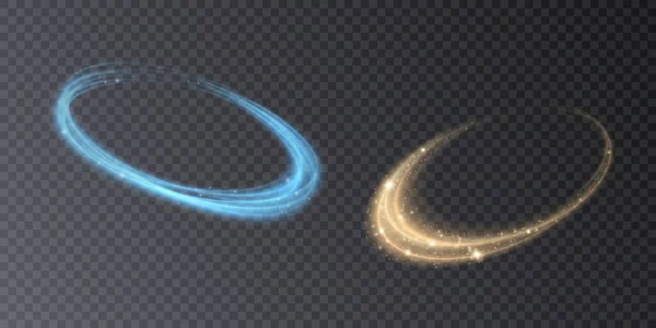 具有发光效果的动态金线 旋转着闪亮的戒指闪光的涡旋 — 图库矢量图片