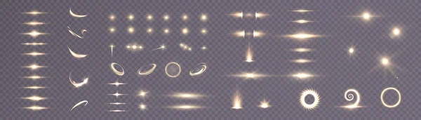 一组光的效果 发光的一组孤立的黄色透明的光的效果 太阳耀斑 火花和星星 抽象的特殊效果 — 图库矢量图片
