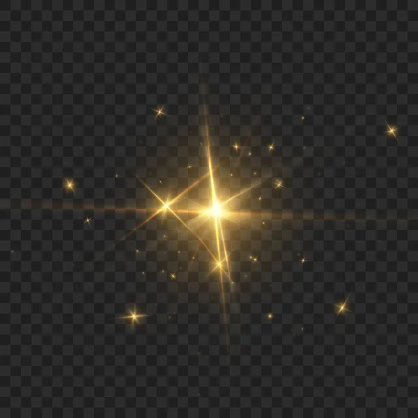 Átlátszó Fényhatás Csillag Szikrává Robbant Arany Csillám Vektor Átlátszó Háttérrel — Stock Vector