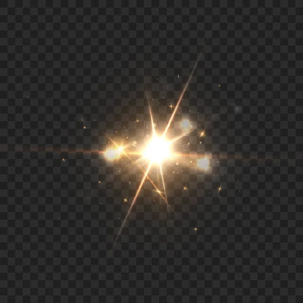 透明发光效果 这颗恒星爆炸成火花 金色闪光 透明背景下的矢量 — 图库矢量图片
