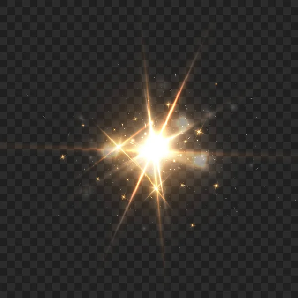 Şeffaf Işık Efekti Yıldız Kıvılcımlar Saçtı Altın Parıltı Şeffaf Arkaplanda — Stok Vektör