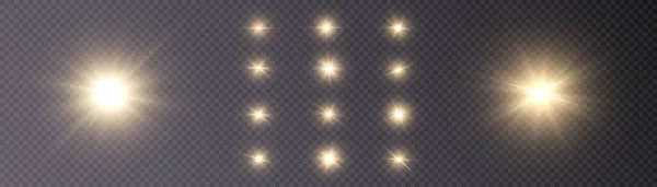 Set Aus Leuchtenden Goldenen Sternen Mit Highlights Vektor Png — Stockvektor