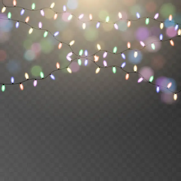 Weihnachtsbeleuchtung Isoliert Auf Transparentem Hintergrund Goldene Weihnachtlich Leuchtende Girlanden Mit — Stockvektor
