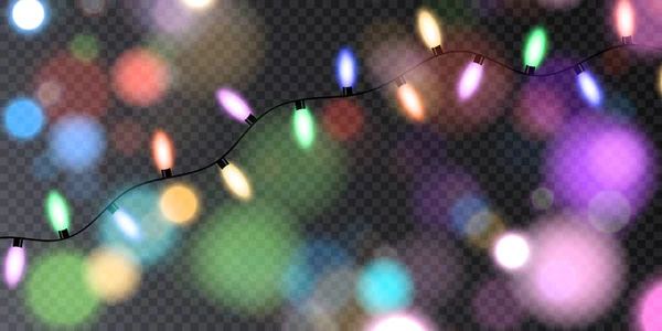 Χριστουγεννιάτικα Φώτα Απομονώνονται Διαφανές Φόντο Χρυσά Χριστούγεννα Λαμπερό Γιρλάντες Σπινθήρες — Διανυσματικό Αρχείο
