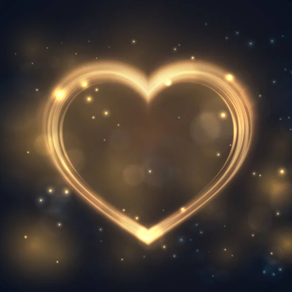 Блестящая Золотая Рамка Форме Сердца Мерцающими Световыми Эффектами Элемент Дизайна — стоковый вектор