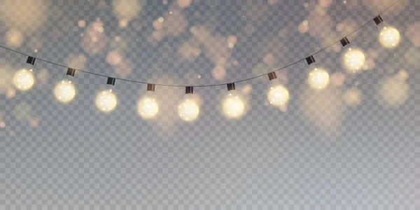 Lumières Noël Isolées Sur Fond Transparent Ensemble Guirlandes Lumineuses Noël — Image vectorielle