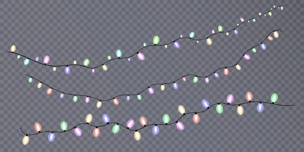 Χριστουγεννιάτικα Γιρλάντες Φώτα Που Απομονώνονται Διαφανές Φόντο Για Την Πρωτοχρονιάτικη — Διανυσματικό Αρχείο