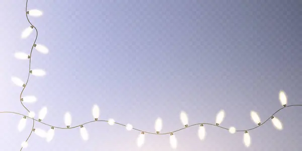 Luci Natale Luminose Ghirlande Dorate Natale Incandescenti Con Scintille Riflessi — Vettoriale Stock
