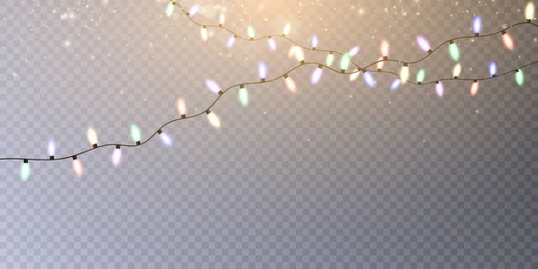 圣诞灯 明亮的金色圣诞装饰 闪烁着火花和光芒 恭喜你 广告邀请函设计 网页横幅 — 图库矢量图片