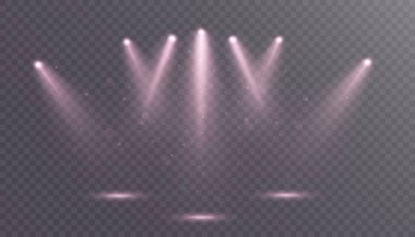 Işık kaynakları, konser ışıkları, sahne ışıkları. Yanıp sönen ışığın etkisiyle spot ışığı. Vektör