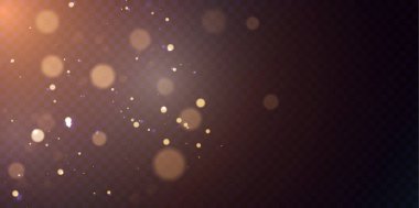 Işıl ışıl parlayan parlak parlak ışık bulutu. Küçük, parlak bokeh ışıltıları ve ince parlak toz parçacıkları. Koyu arkaplanda Noel renkli ışıltı efekti