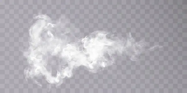 Şeffaf arkaplanda duman izi var. İzole duman buharı, sis, su buharı, vektör illüstrasyonu.