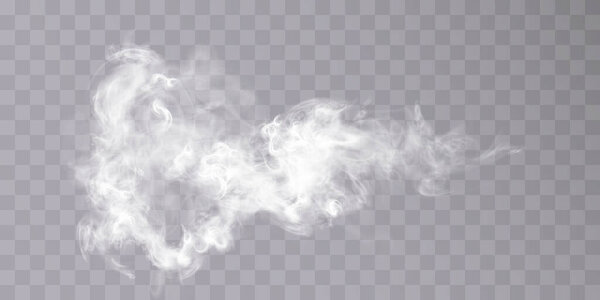 Дым рисунок на прозрачном фоне. Изолированный дымовой пар, смог, водяной пар, векторная иллюстрация