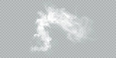 Kabarık beyaz duman bulutları ya da şeffaf arkaplanda gerçekçi dokusu olan buhar. Sis, soğuk nefes, sihir ya da patlama simülasyonu için vektör dumanı.
