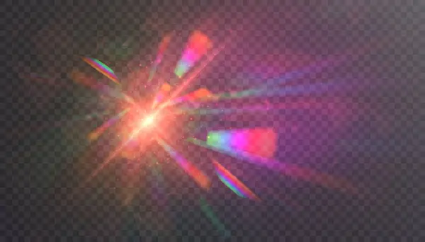 Gerçekçi elmas yansıması, gökkuşağı ışıklı optik efekt renkli koleksiyon, parlak spektrum ışınları. Gökkuşağı etkisi, prizmatik kristal kırılması.