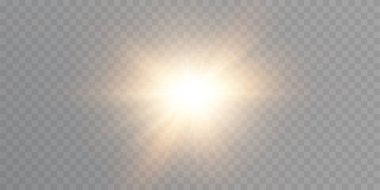 Parlak güneş ışığı efekti. Ilık, pırıl pırıl ışıl ışıl ışıl ışıllar. Tasarım ve çizimler için vektör ışığı