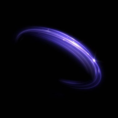 Parlak neon girdabı. Karanlık bir arka planda parlak bir parıltıyla yarı dairesel çizgiler. Oyun arayüzleri için parıldayan çizgilerin etkisi. Vektör