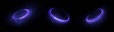 Parlak neon girdabı. Karanlık bir arka planda parlak bir parıltıyla yarı dairesel çizgiler. Oyun arayüzleri için parıldayan çizgilerin etkisi. Vektör
