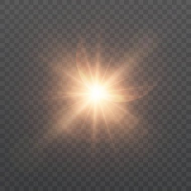 Parlak güneş ışığı efekti. Ilık, pırıl pırıl ışıl ışıl ışıl ışıllar. Tasarım ve çizimler için vektör ışığı